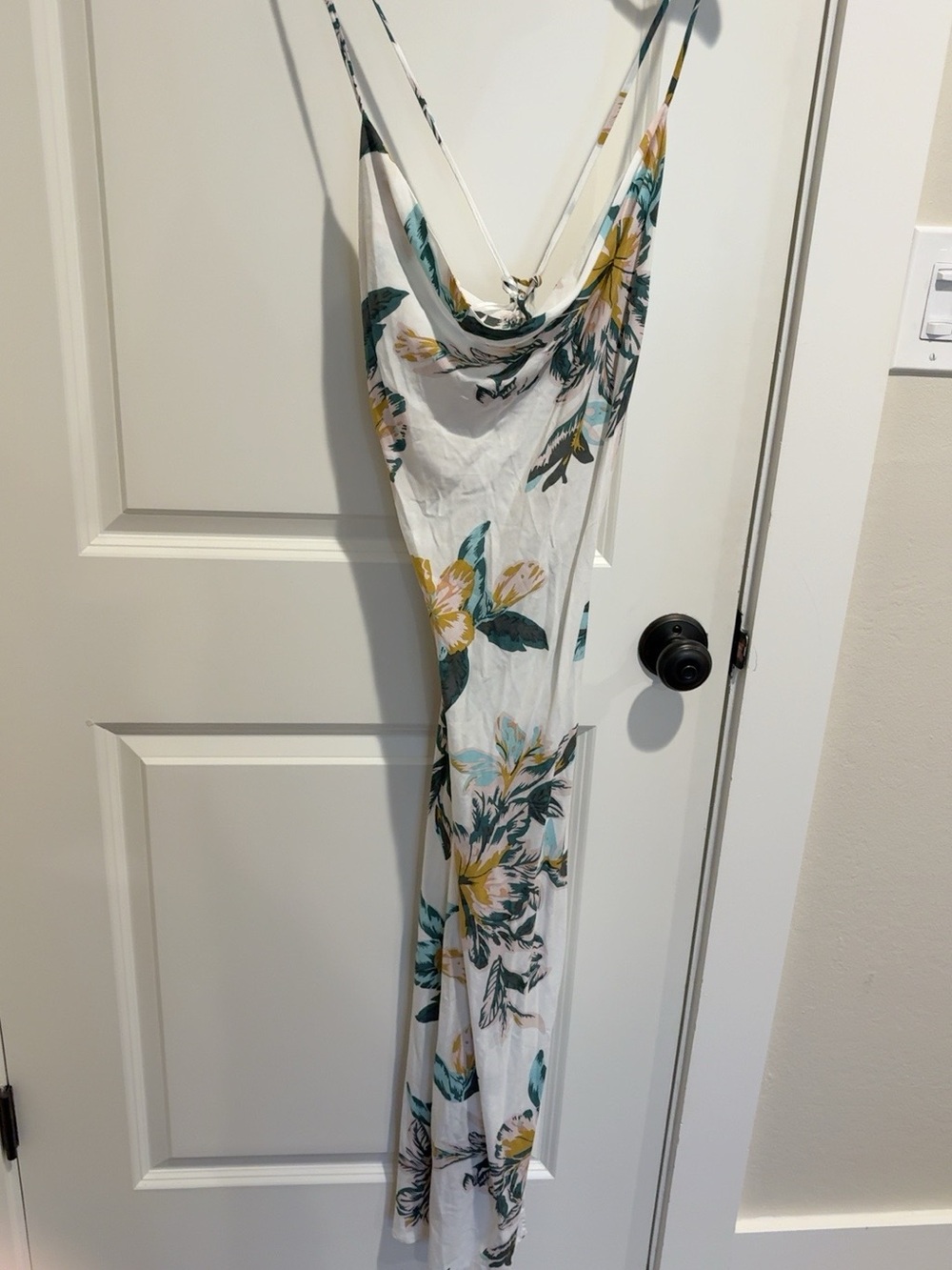 Le Salty Label Floral Cowl Neck Slip Maxi Dress White Yellow - Size S